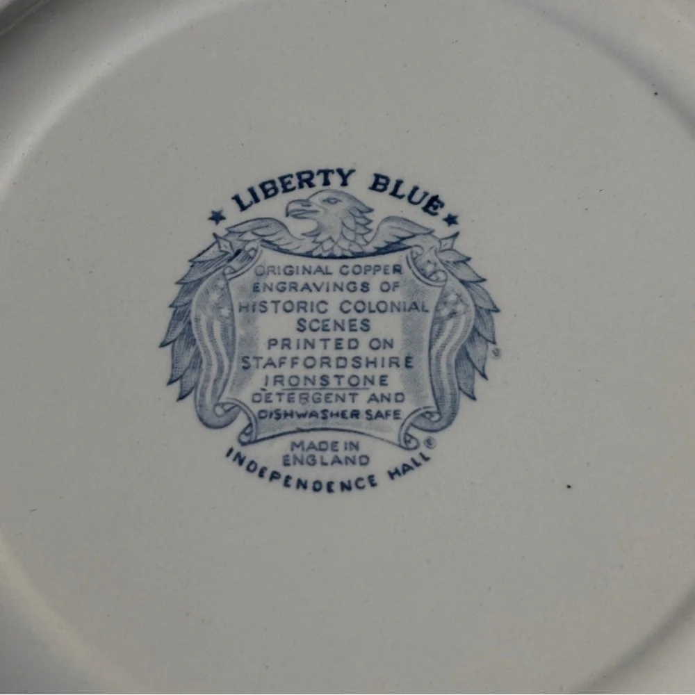 Vintage Staffordshire Liberty Bell  Blue and White Independence Hall Plate
